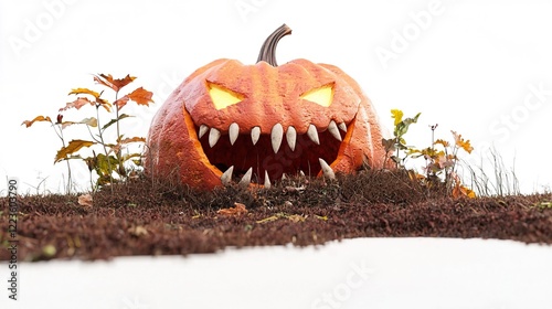 Grinning Halloween Pumpkin Lantern Isolated on White Background photo