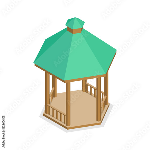 3D Isometric Flat Vector Set of Gazebos or Pavilions, Park Area Elements. Item 2