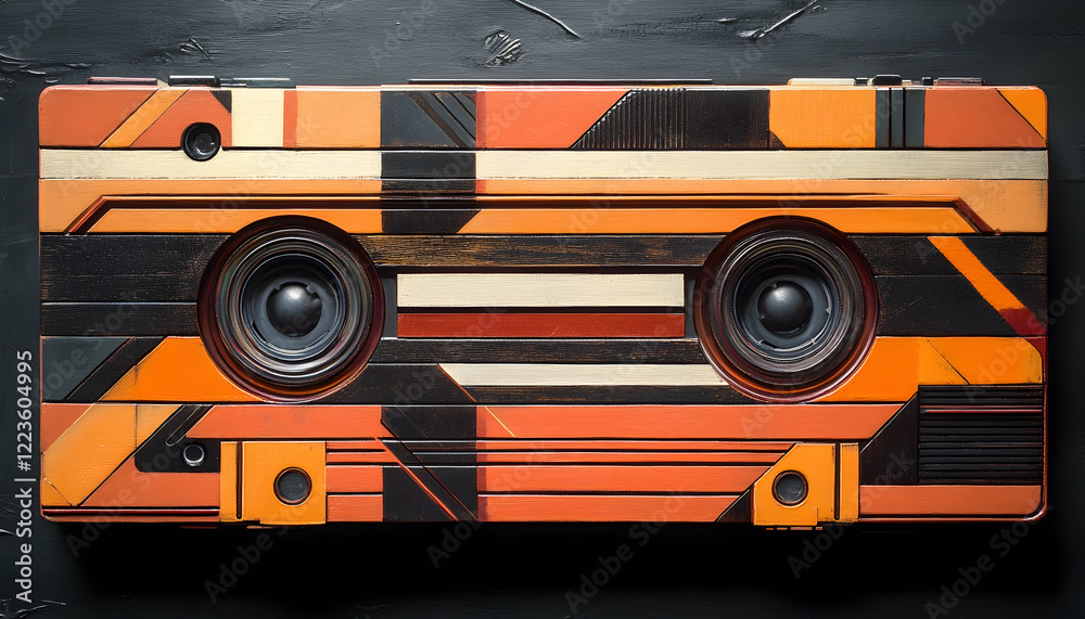 Fototapeta premium 75 Cassette Tapes: A retro themed contemporary art piece featuring music tape cassette with a straight design