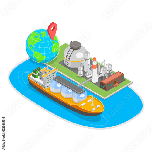 3D Isometric Flat Vector Illustration of Oil Transporting, Petroleum Industry. Item 1