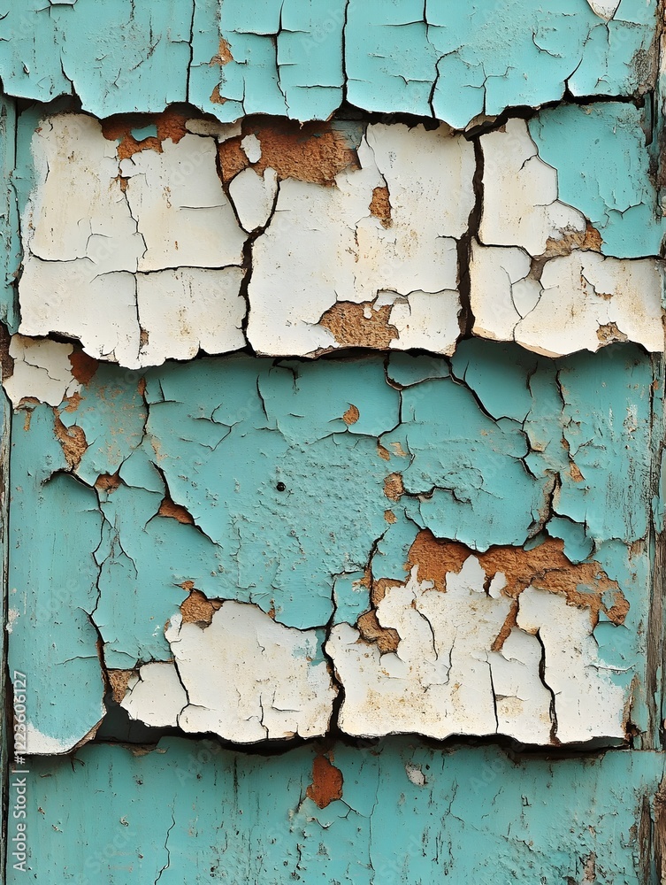 A background of white paint cracks revealing faded turquoise beneath. A background of white paint cracks revealing faded turquoise beneath.