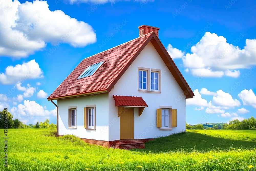 Charming house surrounded by green grass under a bright sky Charming house surrounded by green grass under a bright sky