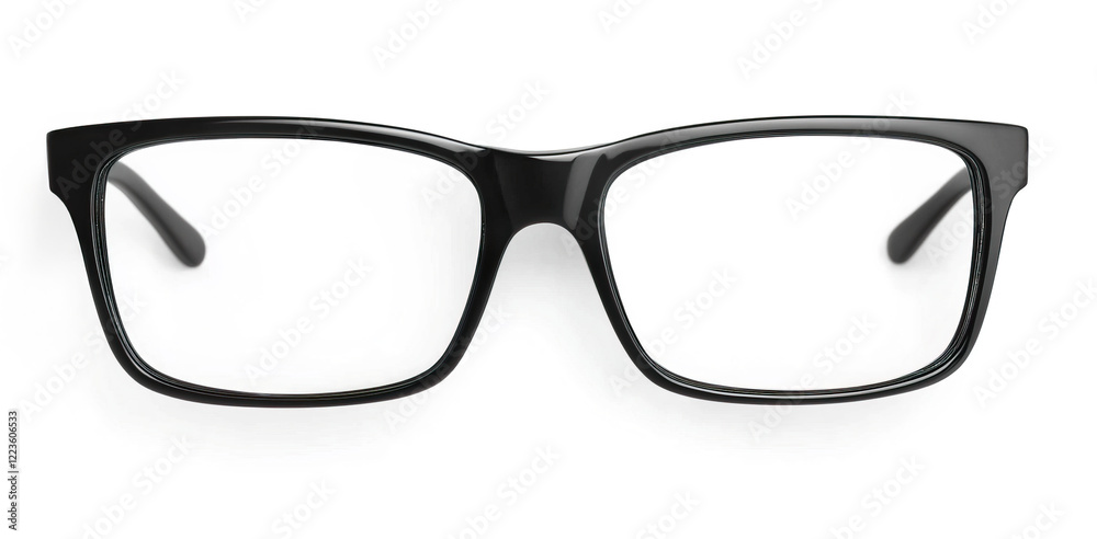 Black Frame Eyeglasses with Clear Lenses on White Background