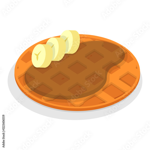 3D Isometric Flat Vector Illustration of Homemade Pastry, Assorted Belgian Waffles with Fresh Berries, Cream, and Icecream. Item 12