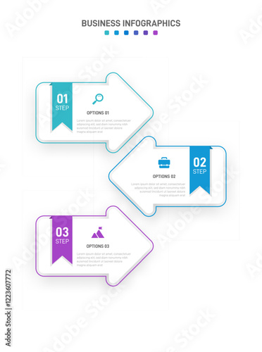 Vertical progress bar featuring 3 arrow-shaped elements, symbolizing the three stages of business strategy and progression. Clean timeline infographic design template. Vector for mobile presentation.