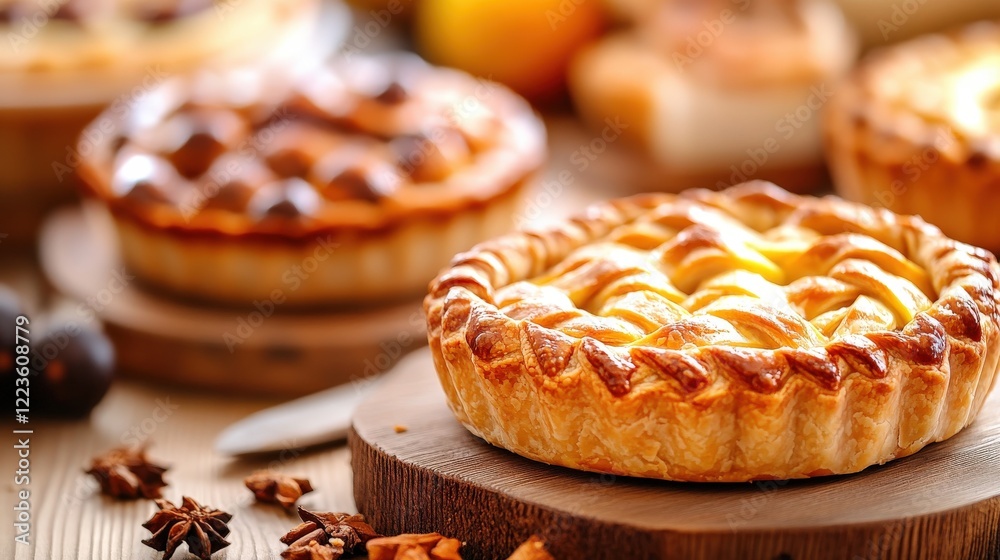 Golden Crust Apple Pie On Wooden Board Golden Crust Apple Pie On Wooden Board