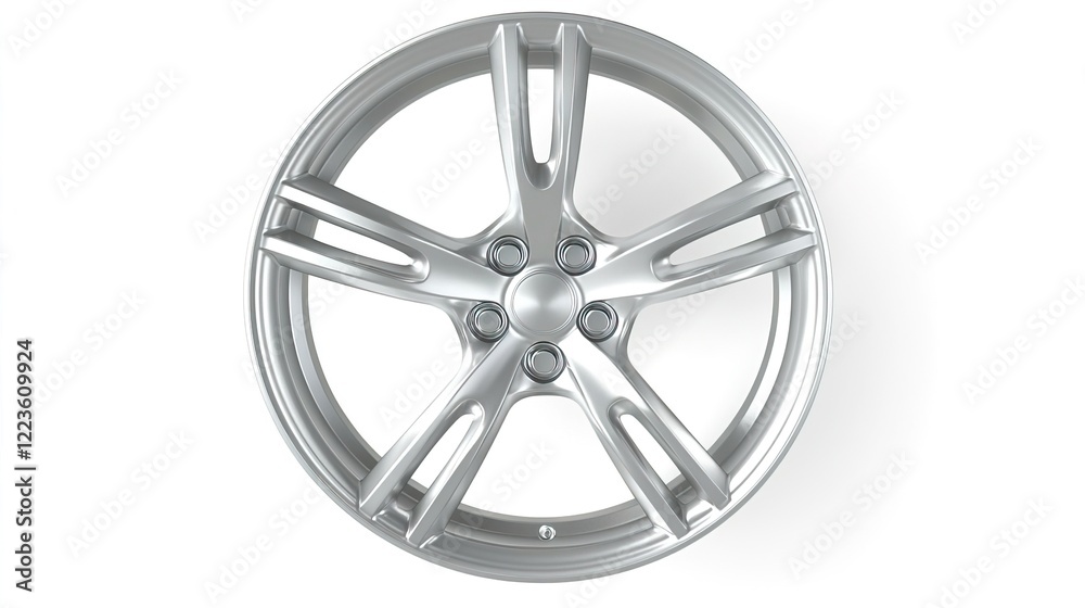 Obraz premium Silver Alloy Car Wheel with Five Spokes and Glossy Finish