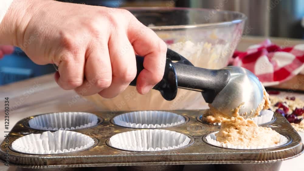 Baking oatmeal cranberry muffins for a breakfast snack. Lots of fresh ingredients like flour, applesauce, salt, oatmeal, cranberries and eggs. Baking oatmeal cranberry muffins for a breakfast snack. Lots of fresh ingredients like flour, applesauce, salt, oatmeal, cranberries and eggs.