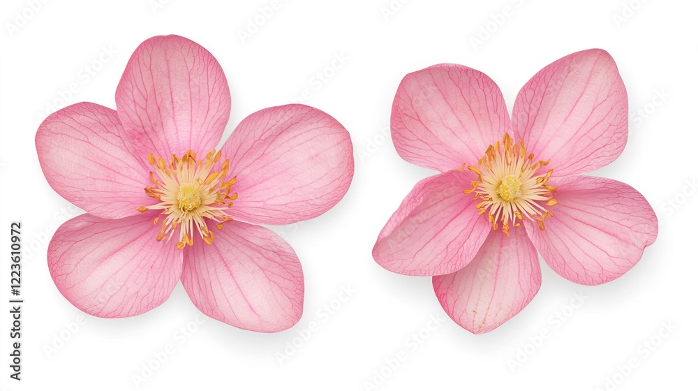 Delicate Pink Flowers with Soft Petals and Vibrant Yellow Centers Delicate Pink Flowers with Soft Petals and Vibrant Yellow Centers