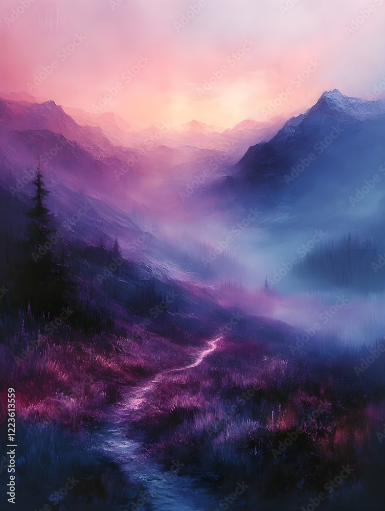 Fototapeta premium A blurred horizon design with muted lavender blending into soft sky blue.