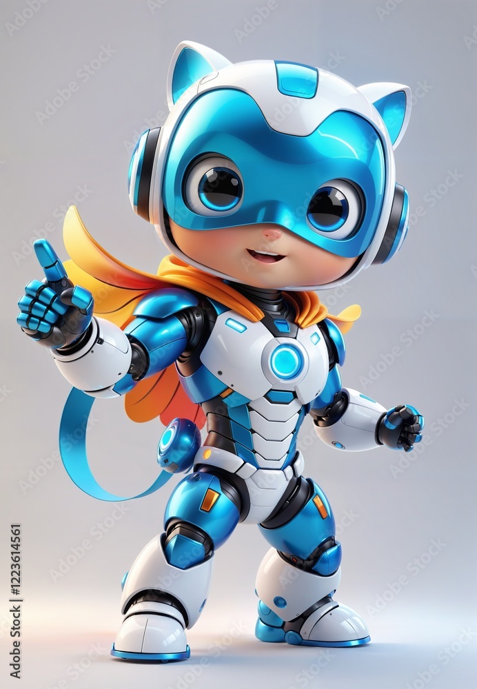Adorable 3D robot, android Superhero in Action Pose - Ultra Detailed Render Adorable 3D robot, android Superhero in Action Pose - Ultra Detailed Render