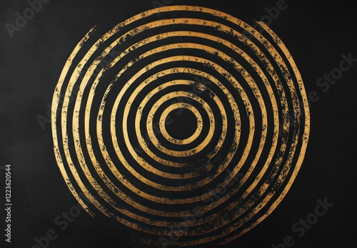 Gold concentric circles on dark textured background, design element