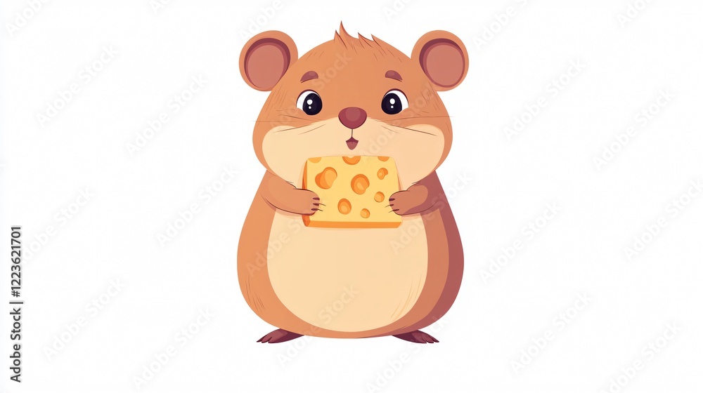 Adorable Mouse Holding Cheese Slice, Wide Angle Centered Shot Adorable Mouse Holding Cheese Slice, Wide Angle Centered Shot