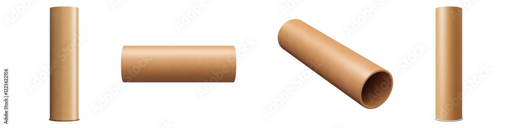 Blank cardboard tube isolated on transparent background, PNG, Set of Blank cardboard tube isolated on transparent background, PNG, Set of