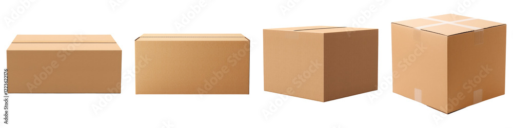 Blank cardboard box isolated on transparent background, PNG, Set of Blank cardboard box isolated on transparent background, PNG, Set of