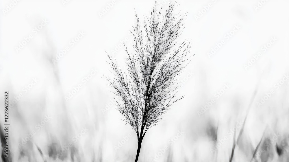 Monochrome close-up of pampas grass, blurred background, nature scene, design element Monochrome close-up of pampas grass, blurred background, nature scene, design element