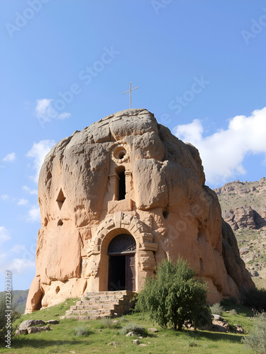 Rock hewn church Abuna Yemata Guh in Ethiopia photo