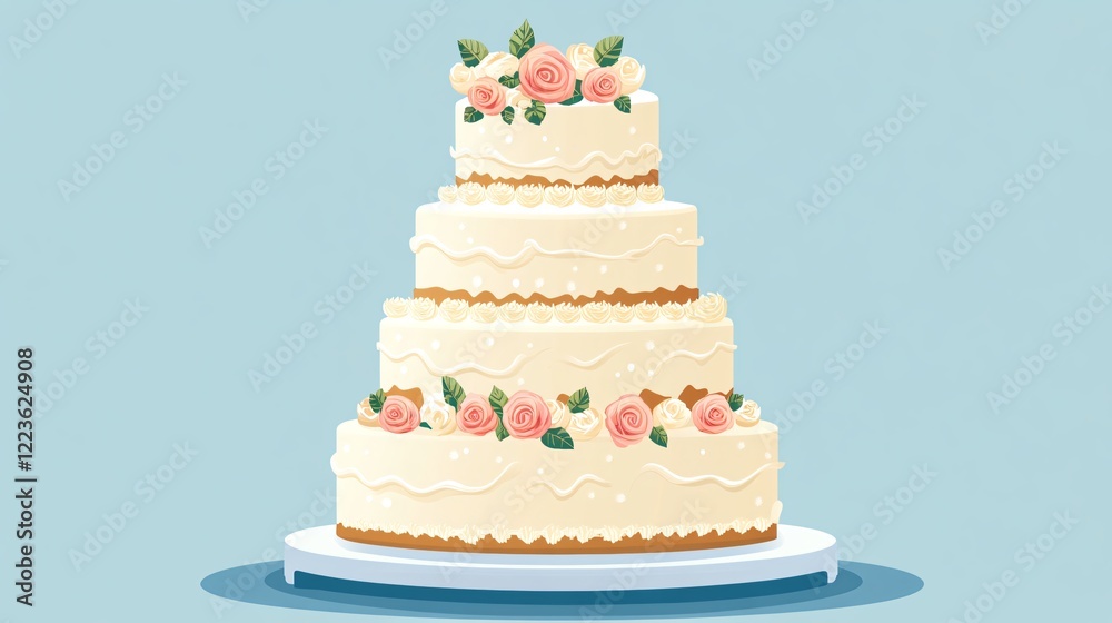 Elegant Wedding Cake Pastry Flat Vector Illustration Elegant Wedding Cake Pastry Flat Vector Illustration