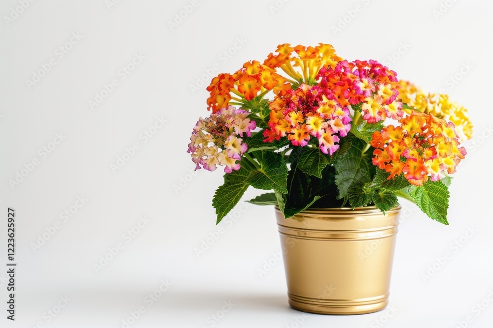 Vibrant pot of colorful lantana flowers brightening a minimalist space with warm spring hues isolated on transparent background Vibrant pot of colorful lantana flowers brightening a minimalist space with warm spring hues isolated on transparent background