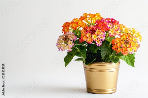 Wallpaper Mural Vibrant pot of colorful lantana flowers brightening a minimalist space with warm spring hues isolated on transparent background Torontodigital.ca