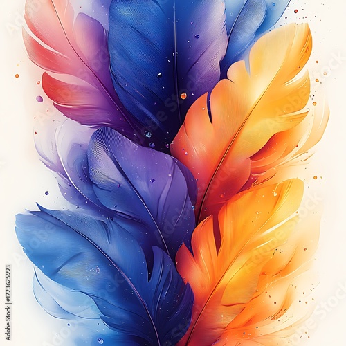 Colorful Feathers in Vibrant Shades of Blue, Orange, and Yellow, Creating a Stunning Display of Nature’s Beauty with Bold Hues and Delicate Textures