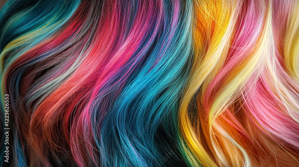Fototapeta premium Close-up of vibrant, colorful dyed hair with flowing strands.