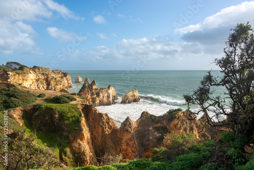 Praia da Prainha with rocks and waves, western Algarve, Portugal