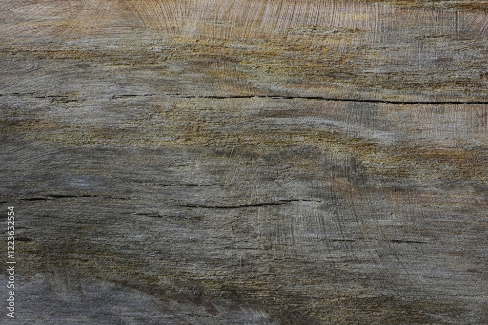 Old light brown shabby rotten wooden board with cracks and grooves texture background closeup