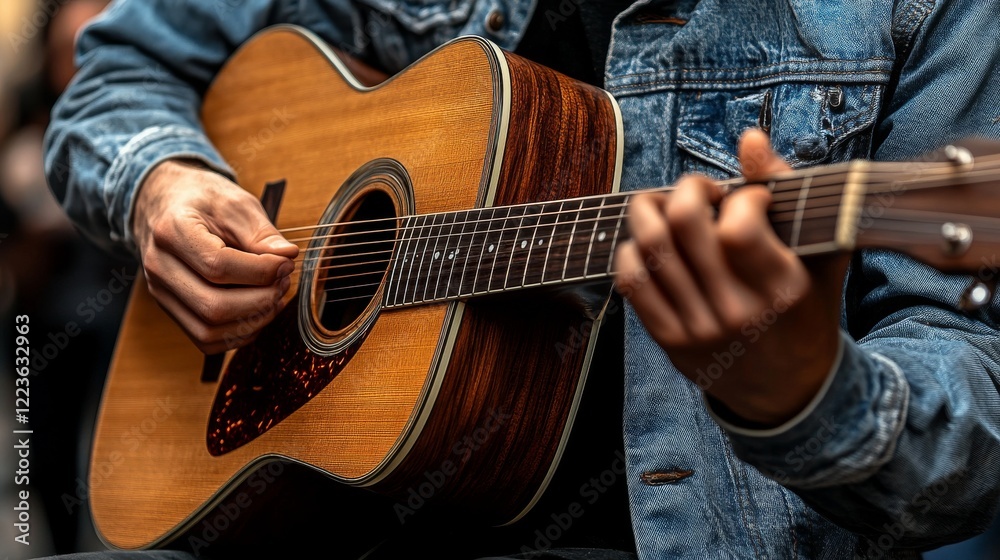 Fototapeta premium Musician playing acoustic guitar during International Guitar Month