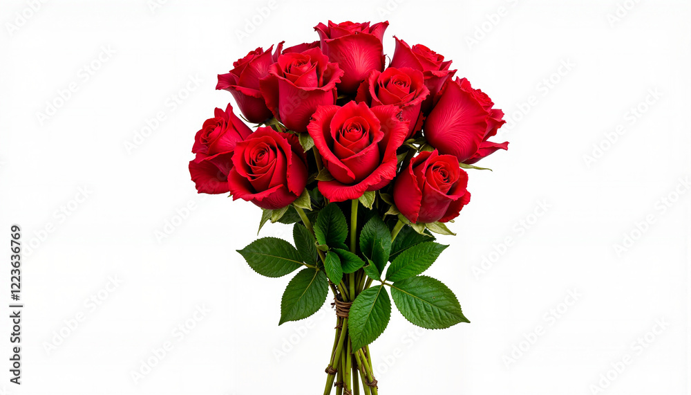 Fototapeta premium Elegant red roses bouquet isolated on white, symbol of love