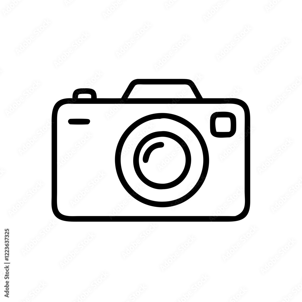 Simple line art camera icon. Clean, minimalist vector graphic for photography, technology, or design projects. Simple line art camera icon. Clean, minimalist vector graphic for photography, technology, or design projects.