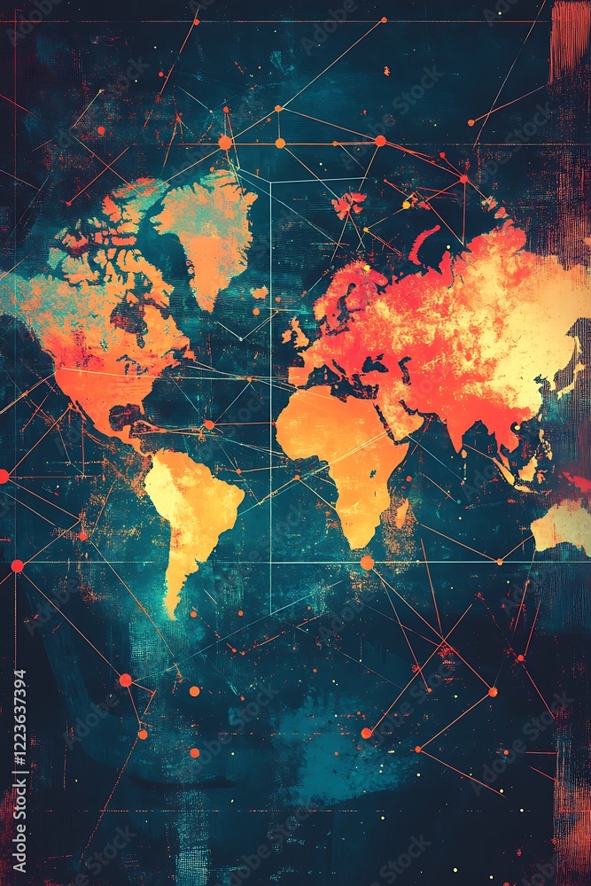 Fototapeta premium Worldwide network connection, digital art illustration representing global connectivity and AI technology