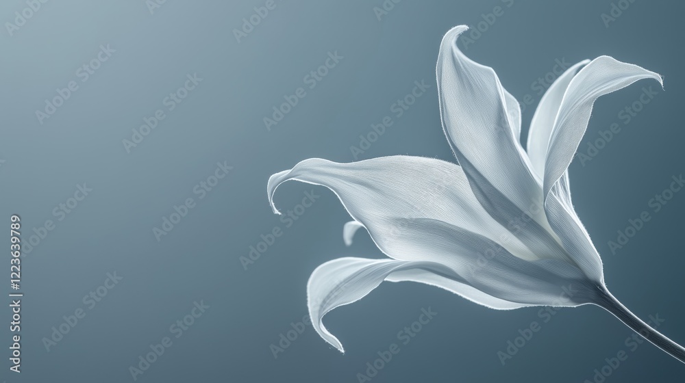 Obraz premium A soft fabric bud crafted in elegant gray gradient tones sits gracefully on a minimalist background, leaving ample space for text or greetings.