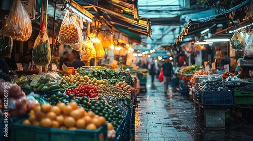 Fototapeta Naklejka Na Ścianę i Meble -  Vibrant night market experience urban city photography bustling environment street view small business glow