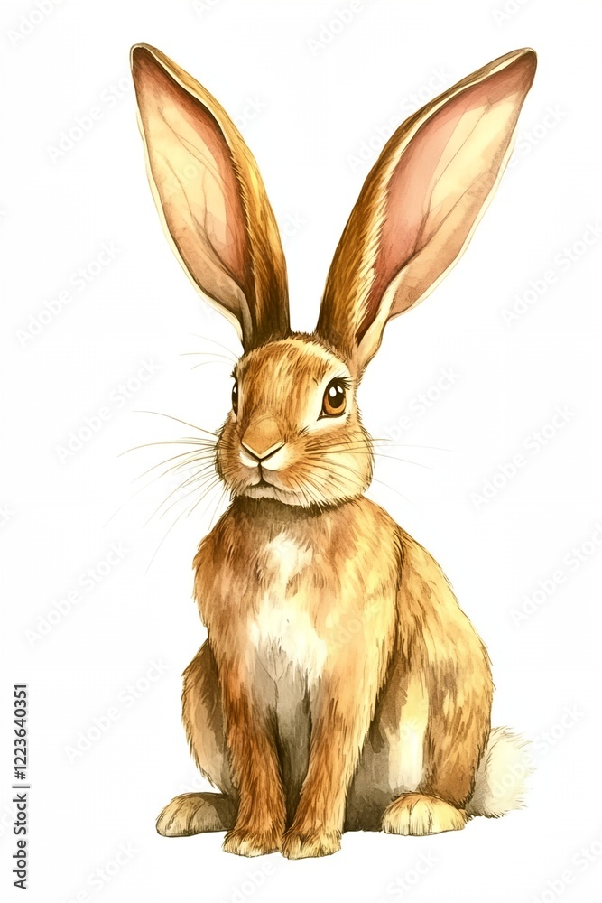 Fototapeta premium Rabbit with large ears is sitting on a white background