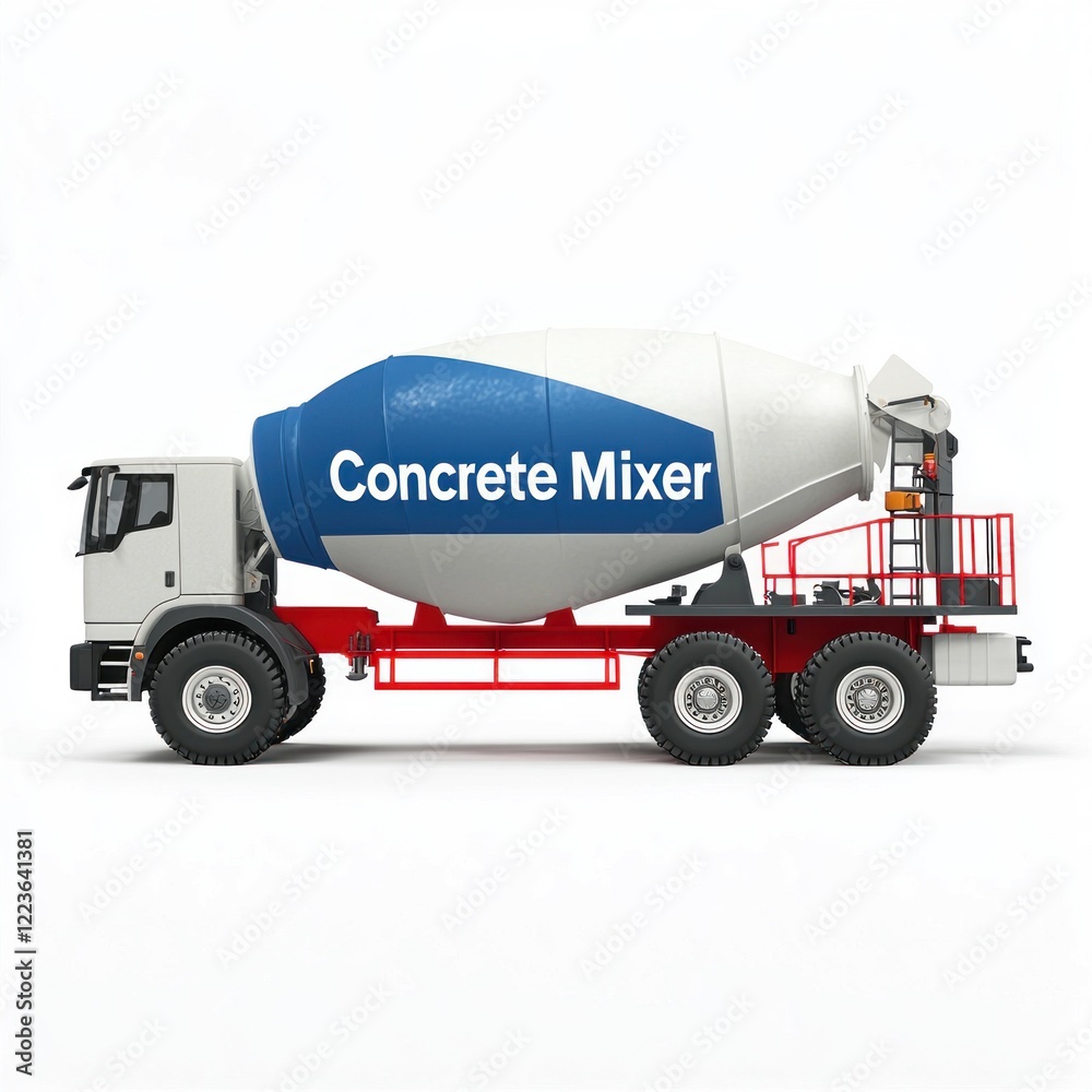 Industrial concrete mixer truck realistic blank mockup with copy for construction site isolated on white. Heavy-duty Construction Vehicle Cement Mixer Truck. Industrial concrete mixer truck realistic blank mockup with copy for construction site isolated on white. Heavy-duty Construction Vehicle Cement Mixer Truck.