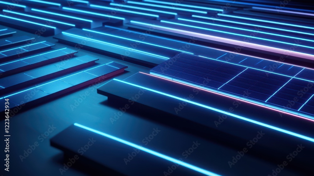 Obraz premium Abstract Neon Light Illuminated Geometric Platforms