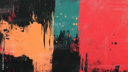 Abstract grunge texture with bold distressed colors and expressive paint strokes