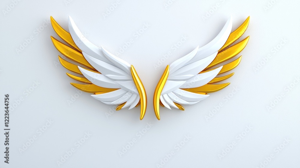 White and gold stylized wings on white background; design element White and gold stylized wings on white background; design element