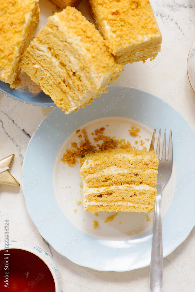 Honey cake with sour cream.top veiw Honey cake with sour cream.top veiw