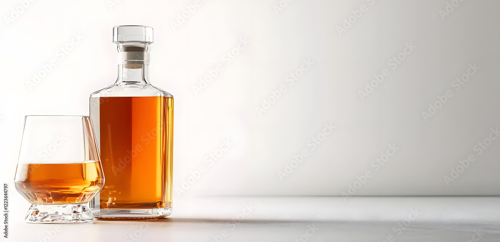 Bottle and glass of cold whiskey on light background Bottle and glass of cold whiskey on light background