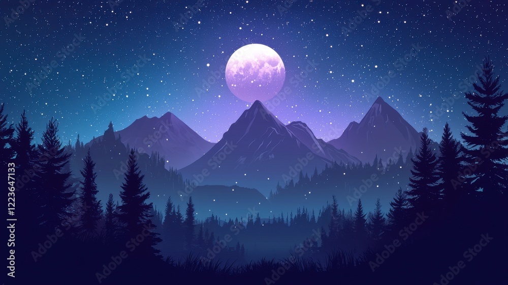 Fototapeta premium Starry Night Sky Over Mountain Landscape