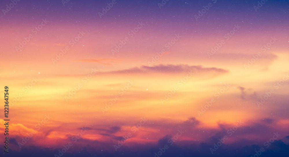 Obraz premium Magical Sunset Sky with Stars: Breathtaking Twilight Colors and Clouds