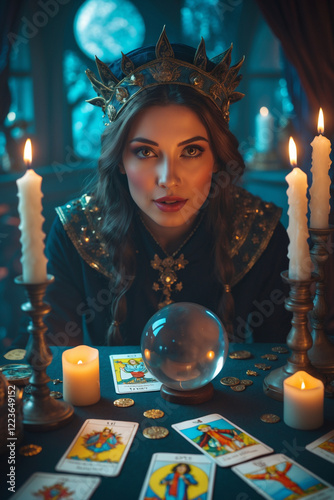 Clairvoyant lays out tarot cards to predict the future