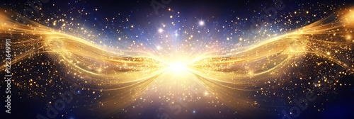 Shimmering Digital Gold Signature with Sparkling Particles and Ethereal Light on a Deep Dark Blue Background