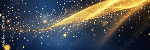 Ethereal Golden Digital Signature with Sparkling Waves and Glittering Light Curtains on a Deep Blue Background