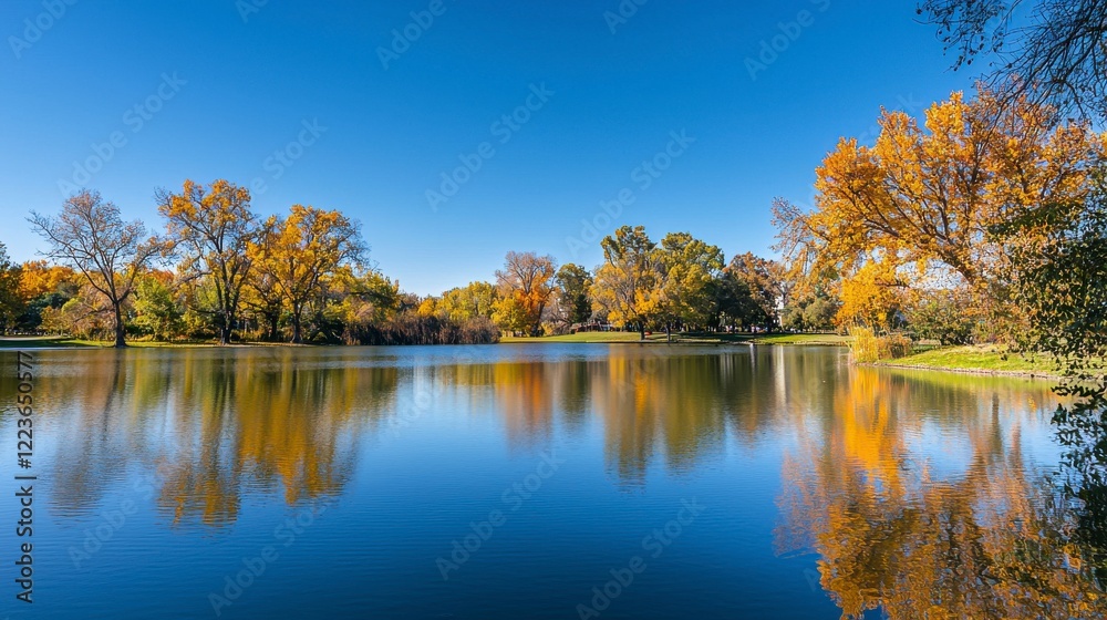 Vibrant Fall Foliage Reflected in Calm Lake Vibrant Fall Foliage Reflected in Calm Lake