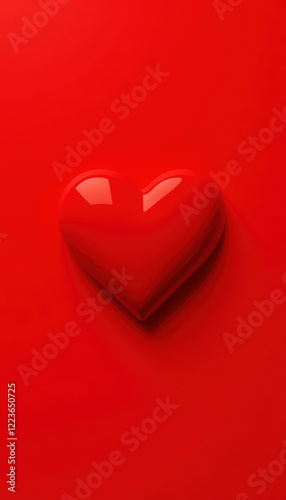 Floating 3D red heart on a vivid red background, symbolizing love and romance.