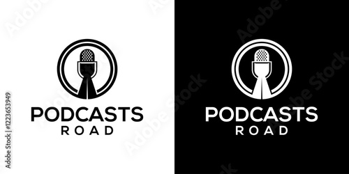 Microphone and Road Vector. Podcast Logo