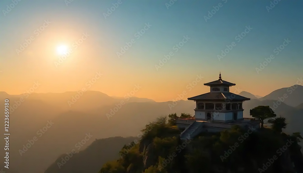 Fototapeta premium Sunset Mountaintop Temple Scenic Vista